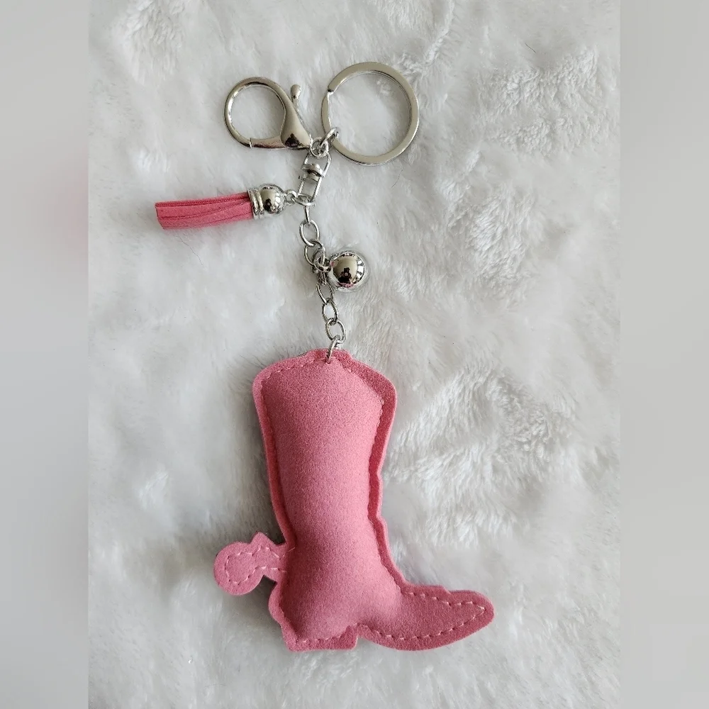 Pink Rhinestone Cowgirl Boot Keychain Bag Charm